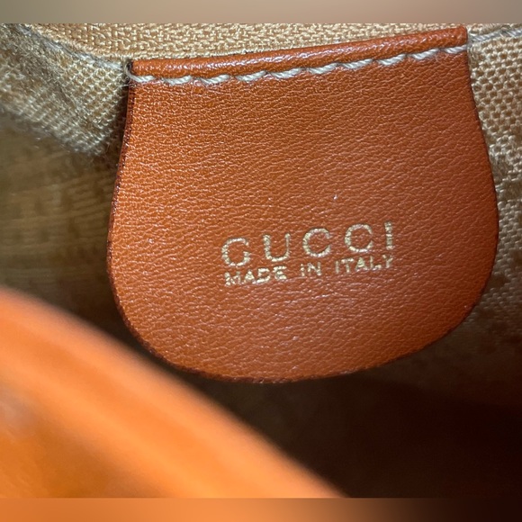 Gucci 90’s Caramel Brown Leather Drawstring Backpack with Bamboo top Handle - Picture 12 of 16